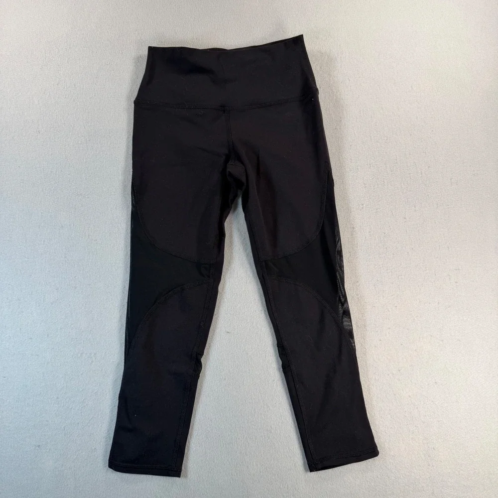 Alo Yoga Coast Mesh Inset Crop Leggings Black High Waist Athletic Pants